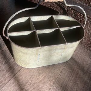 Vintage galvanized metal 6 slotted bucket with wood handle